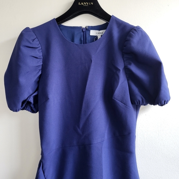 Likely Malta Short Sleeve Front Ruffle Navy Blue Mini Dress NWT Size 4 - Picture 7 of 12